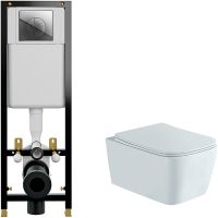 Комплект унитаза Aquatek Либра New AQ1148N-00 с инсталляцией Cersanit Black 35 S-IN-BLACK-Cg-w с сиденьем Микролифт и клавишей смыва Хром — фото 1, Комплекты унитаз + инсталляция