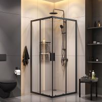 Комплект душевого уголка с душевой системой и аксессуарами AM.PM Gem S 90x90 WK93EP профиль Черный матовый стекло прозрачное — фото 1, Квадратные душевые уголки