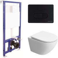 Комплект унитаза BelBagno Uno-Tor BB5177CH-TOR/SC с инсталляцией Berges Novum D5 040235 с сиденьем Микролифт и Черной матовой клавишей смыва — фото 1, Комплекты унитаз + инсталляция