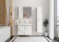 Зеркало со шкафом Onika Марбл 75.00 У 207524 Мрамор Камень бетонный — фото 2, Зеркальные шкафы в ванную