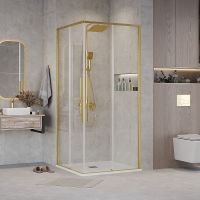 Душевой уголок Grossman Galaxy 70х70 300.K33.01.7070.32.00 профиль Золото сатин стекло прозрачное — фото 1, Квадратные душевые уголки