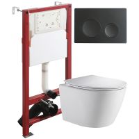 Комплект унитаза с инсталляцией Orange CI07-100W+APB144 с сиденьем Микролифт и Черной матовой клавишей смыва — фото 1, Комплекты унитаз + инсталляция