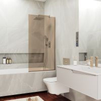 Шторка на ванну Maybah Glass MGV-68-2у 600x1400 в узком профиле Бронза стекло бронзовое — фото 1, Неподвижные шторки для ванной