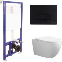 Комплект унитаза Ceruttispa Orlter Aria Tornado CT9955 с инсталляцией Berges Novum D5 040235 с сиденьем Микролифт и Черной матовой клавишей смыва — фото 1, Комплекты унитаз + инсталляция