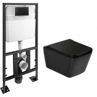 Комплект унитаза с инсталляцией SantiLine SL-5004MB+SL-04 с сиденьем Микролифт и Черной матовой клавишей смыва — фото 1, Комплекты унитаз + инсталляция