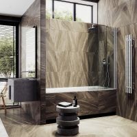 Шторка на ванну Maybah Glass MGV-599-5 700x1400 поворотная на монопетле Хром матовый стекло прозрачное — фото 3, Неподвижные шторки для ванной