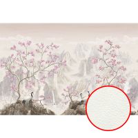 Фреска Ortograf Chinoiserie 33929 Фактура флок FLK Флизелин (4,5*3) Бежевый/Розовый, Пейзаж/Цветы/Птицы — фото 1, Фрески