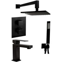 Комплект смесителей Paffoni Elle KITLEQ518NO071 с термостатом Черный матовый — фото 1, Готовые комплекты для ванной комнаты