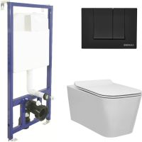 Комплект унитаза с инсталляцией Berges Floe Rimless 043230 с сиденьем Микролифт и Черной клавишей смыва — фото 1, Комплекты унитаз + инсталляция