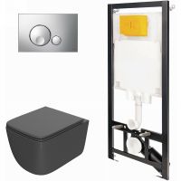 Комплект унитаза с инсталляцией Point Меркурий 886914GBOO+PN41831GM Графит матовый с сиденьем Микролифт и клавишей смыва Хром глянцевый — фото 1, Унитазы
