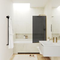 Товар: Шторка на ванну Maybah Glass MGV-85-3у 500x1400 в узком профиле Золото стекло графитовое матовое - фото 2 Шторка на ванну Maybah Glass MGV-85-3у 500x1400 в узком профиле Золото стекло графитовое матовое — фото 2, Неподвижные шторки для ванной