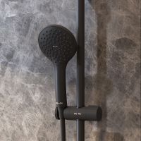 Комплект душевого уголка с душевой системой и аксессуарами AM.PM Gem 90x90 WK90EO профиль Черный матовый стекло прозрачное — фото 5, Душевые уголки