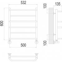 Водяной полотенцесушитель Terminus Евромикс П6 500x600 4670078530141 Хром, нижнее подключение, G 1/2" ВР — фото 3, Водяные полотенцесушители