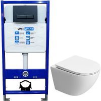Комплект унитаза BelBagno Uno-Tor BB5177CH-TOR/SC с инсталляцией WellWant Standart 50 WWISI111BB с сиденьем Микролифт и Черной матовой клавишей смыва — фото 1, Комплекты унитаз + инсталляция