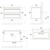 Тумба под раковину Art&Max AM-Platino-900-2C-SO-NM подвесная Черная матовая — фото 3, Мебель для ванной
