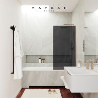 Шторка на ванну Maybah Glass MGV-78-2у 400x1400 в узком профиле Бронза стекло графитовое — фото 2, Неподвижные шторки для ванной