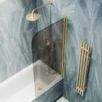 Шторка на ванну Maybah Glass MGV-617-3 700x1400 поворотная на монопетле Золото стекло бронзовое матовое — фото 4, Неподвижные шторки для ванной
