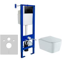 Комплект унитаза Aquatek Либра New AQ1148N-00 с инсталляцией Berges Atom 410 040332 с сиденьем Микролифт и Черной матовой клавишей смыва — фото 1, Комплекты унитаз + инсталляция