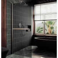 Душевая перегородка Maybah Glass MGD-735-5ш 890x1950 в широком профиле Хром матовый стекло графитовое — фото 1, Душевые перегородки