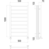 Водяной полотенцесушитель Terminus Контур П9 500х1000 4670078529688 Хром, нижнее подключение, G 1/2" ВР, с угловым соединением — фото 4, Водяные полотенцесушители