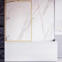 Шторка на ванну Veconi Palau 90 PL85G-90-01-C7 профиль Брашированное золото стекло прозрачное — фото 2, Неподвижные шторки для ванной