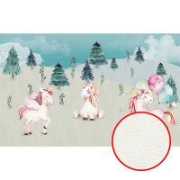 Фреска детская Ortograf Для самых маленьких 33703 Фактура флок FLK Флизелин (4,3*2,7) Бирюзовый/Розовый, Животные/Деревья — фото 1, Фрески