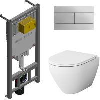 Комплект унитаза AM.PM Spirit FlashClean C701700WH+C707857WH с сиденьем Микролифт и инсталляцией Jacob Delafon E29025-NF+E4316-CP с клавишей смыва Хром — фото 1, Комплекты унитаз + инсталляция