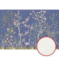 Фреска Ortograf Chinoiserie 33941 Фактура флок FLK Флизелин (4*2,7) Синий/Зеленый/Розовый, Деревья/Цветы/Птицы — фото 1, Фрески