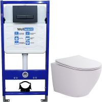 Комплект унитаза WellWant Aura WWU01122W с инсталляцией WellWant Standart 50 WWISI111BB с сиденьем Микролифт и Черной матовой клавишей смыва — фото 1, Комплекты унитаз + инсталляция
