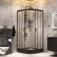 Комплект душевого уголка с душевой системой и аксессуарами AM.PM Gem 90x90 WK90EN профиль Черный матовый стекло прозрачное — фото 3, Душевые уголки четверть круга