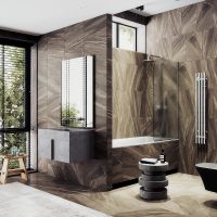 Шторка на ванну Maybah Glass MGV-149-5у 740x1400 в узком профиле Хром матовый стекло сатиновое — фото 2, Неподвижные шторки для ванной