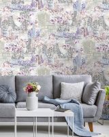 Обои Solo Blooming City SL8627-24 Винил на флизелине (1,06*10) Бежевый/Розовый/Голубой, Город/Цветы — фото 4, Обои для стен