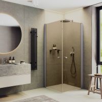 Душевой уголок Maybah Glass MGY-1297-5 800x800x1980 на монопетлях Хром матовый стекло бронзовое — фото 1, Душевые уголки