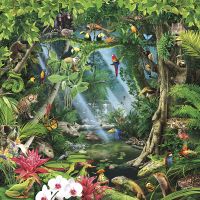 Фреска Ortograf Its Jungle 33663 Фактура флок FLK Флизелин (2,7*2,7) Зеленый/Разноцветный, Деревья/Животные/Птицы — фото 2, Фрески