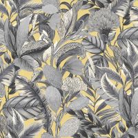 Обои Erismann Elle 2 12115-15 Винил на флизелине (1,06*10,05) Серый/Желтый, Цветы — фото 1, Обои для стен