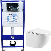 Комплект унитаза WellWant Aura WWU01121WK с инсталляцией WellWant Standart 50 WWISI1110B с сиденьем Микролифт и клавишей смыва Хром — фото 1, Комплекты унитаз + инсталляция