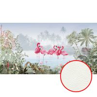 Фреска Ortograf Paradise 32235 Фактура флок FLK Флизелин (5,1*2,7) Голубой/Розовый/Зеленый, Деревья/Птицы — фото 1, Фрески