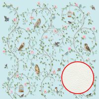 Фреска Ortograf Chinoiserie 33952 Фактура флок FLK Флизелин (3*3) Голубой/Зеленый, Цветы/Птицы — фото 1, Фрески