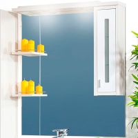 Зеркало со шкафом Бриклаер Бали 90 R 4627125412042 с подсветкой Светлая лиственница Белое глянцевое — фото 1, Зеркальные шкафы в ванную