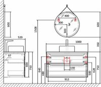 Тумба под раковину Jorno Wood 100 wood.01.100/P/GR подвесная Серая — фото 28, Тумбы под раковину