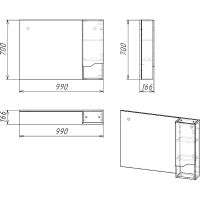 Зеркало со шкафом Stella Polar Абигель 100 SP-00001063 Серое Цемент — фото 4, Зеркальные шкафы в ванную