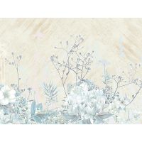 Панно Zambaiti Parati Satin Flowers IV Z66880 Винил на флизелине (3*5,1) Бежевый/Голубой/Синий, Цветы/Листья — фото 1, Обои для стен