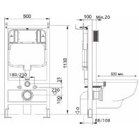 Комплект унитаза WeltWasser Merzbach 043 GL-WT 10000009939 с инсталляцией WellWant Standart 50 WWISI111BB с сиденьем Микролифт и Черной матовой клавишей смыва — фото 11, Комплекты унитаз + инсталляция