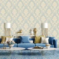 Обои Bernardo Bartalucci Palazzo 5045-5 Винил на флизелине (1,06*10,05) Бежевый/Голубой, Дамаск — фото 2, Обои для стен