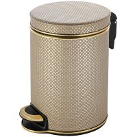 Ведро для мусора Geralis V-RBG-B Ромб Бежевое темное, кант Золото, 5 л — фото 1, Мусорные ведра