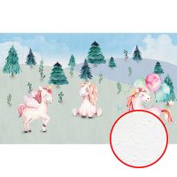 Фреска детская Ortograf Для самых маленьких 33705 Фактура бархат FX Флизелин (4,3*2,7) Серый/Голубой/Розовый, Животные/Деревья — фото 1, Фрески