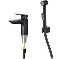 Смеситель для раковины Aquatek Вега AQ1012MB с гигиеническим душем Черный матовый — фото 1, Смесители для раковины