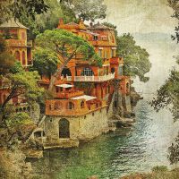 Фреска Ortograf Городской пейзаж 4122 Фактура бархат FX Флизелин (2,7*2,7) Оранжевый/Зеленый, Город/Пейзаж — фото 2, Фрески