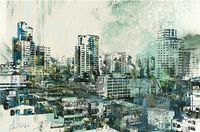 Товар: Фреска Ortograf Небоскребы 30363 Фактура флок FLK Флизелин (4,1*2,7) Бирюзовый/Серый, Город/Абстракция - фото 2 Фреска Ortograf Небоскребы 30363 Фактура флок FLK Флизелин (4,1*2,7) Бирюзовый/Серый, Город/Абстракция — фото 2, Фрески