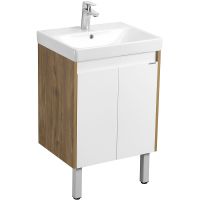 Тумба под раковину Aquaton Сканди Doors 55 1A278801SDZ90 Белый глянец, Дуб рустикальный — фото 1, Тумбы под раковину